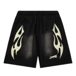 Hellstar Bermudas Bermuda Deportiva Negra con Llamas