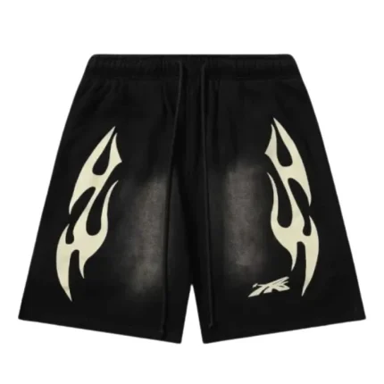 Hellstar Bermudas Bermuda Deportiva Negra con Llamas