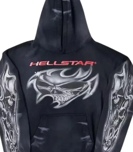 Hellstar Sudadera Sudadera Negra Con Diseño de Calavera Con Aerógrafo